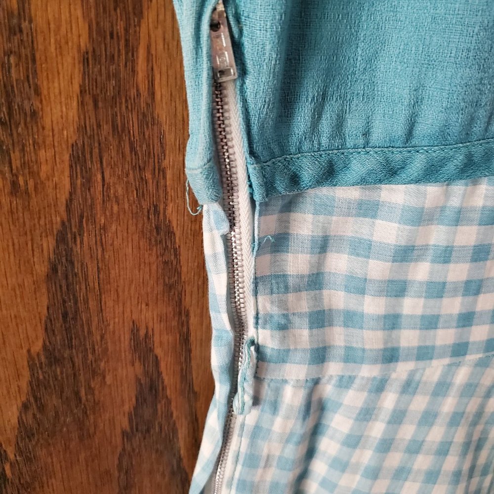 Vintage Short Sleeve Gingham Dress with Linen Bodice - Picture 3 of 4